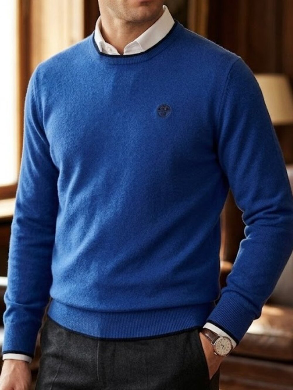North Sails Made in Italy Cashmere Blend Crewneck Sweater Royal Blue Size XL